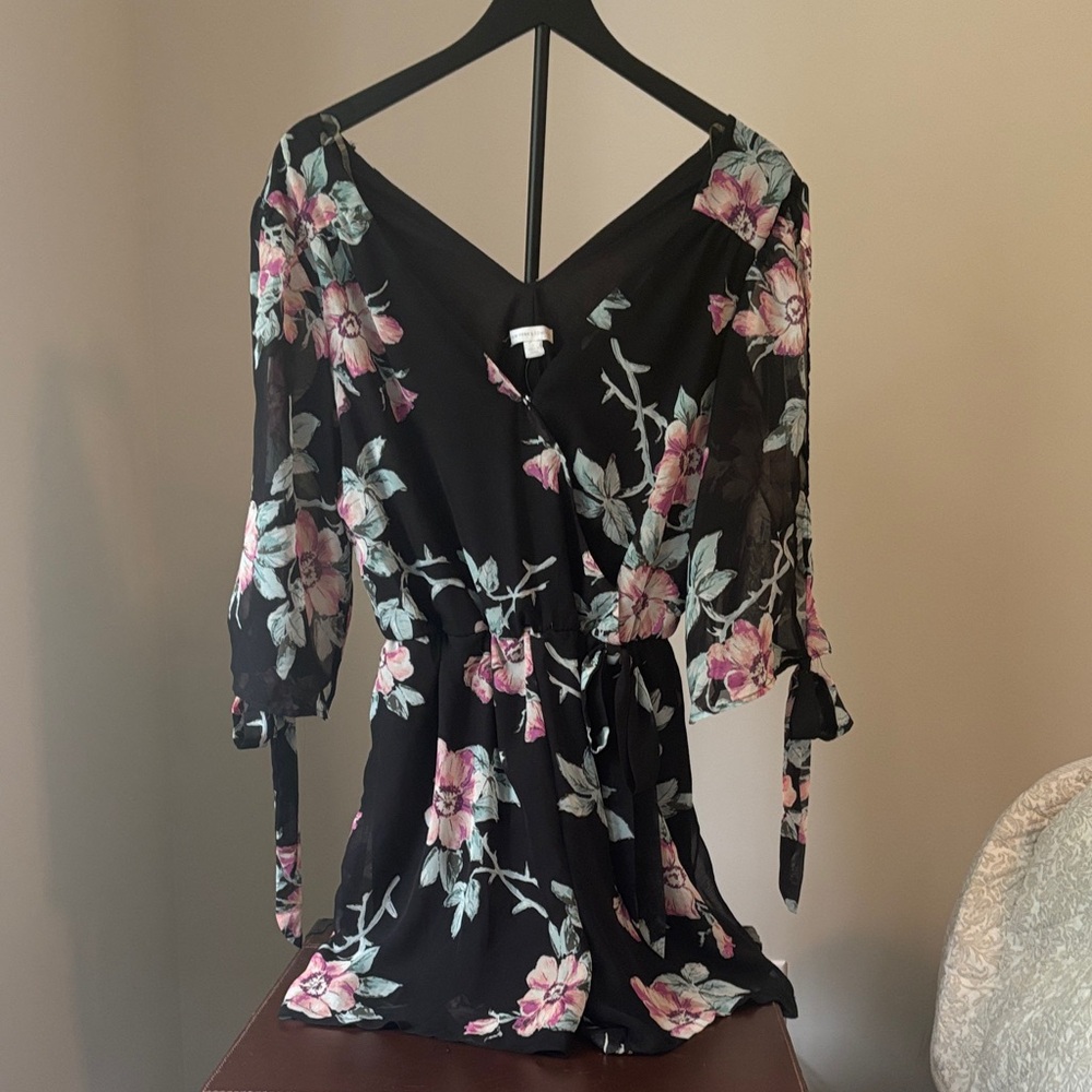 Floral Black Wrap Romper